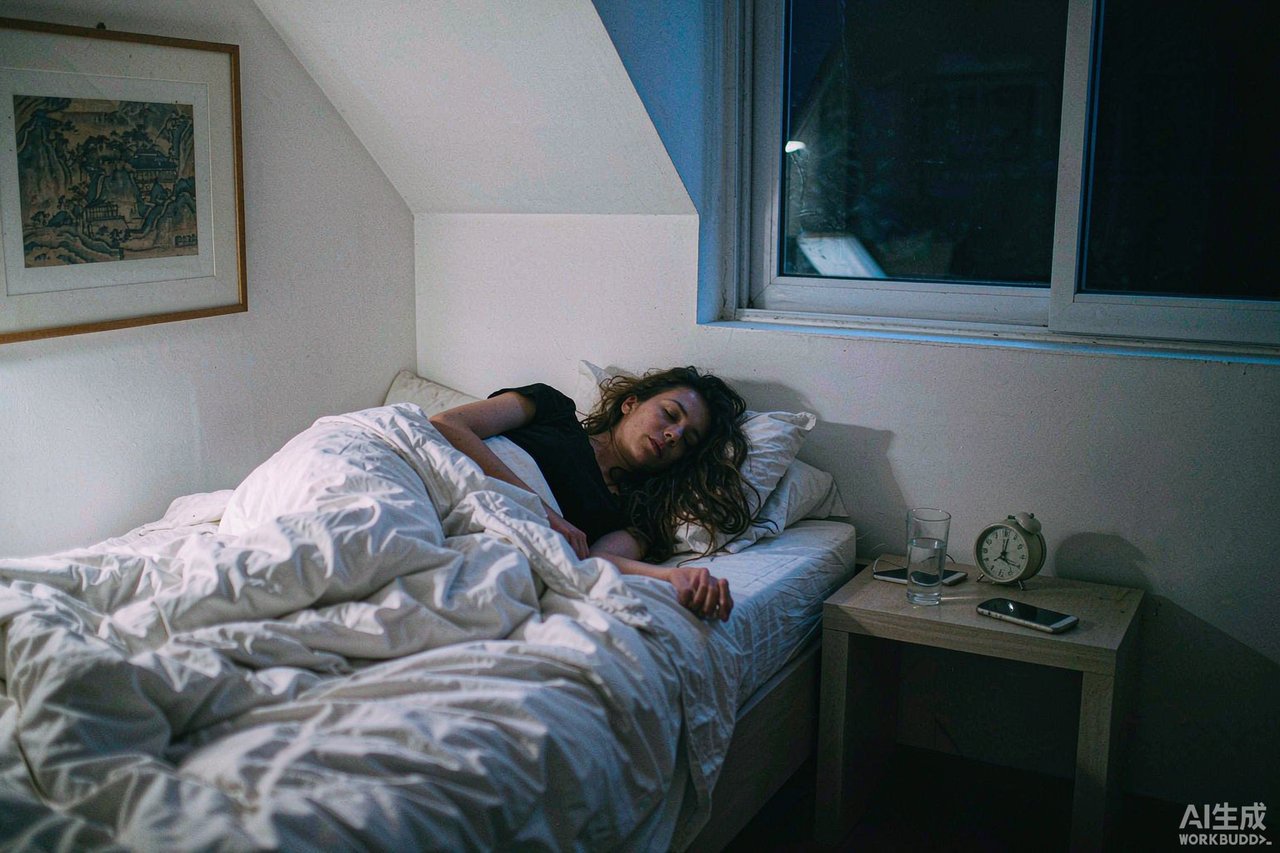 Bedroom at night with an alarm clock and a phone left face down on the nightstand